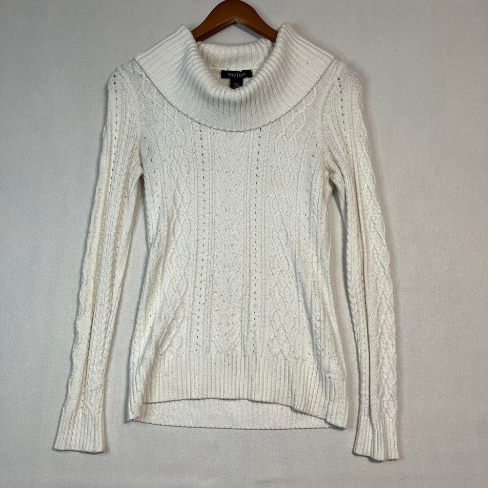 White House‎ Black Market Cream Cable Knit Cowl Neck Sweater Pullover - Size XS - Picture 2 of 8